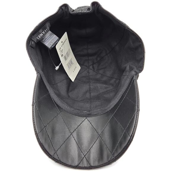 Chanel CC Logo Quilted Lambskin Leather Baseball Cap Hat Black Medium 15B Rare main image 12